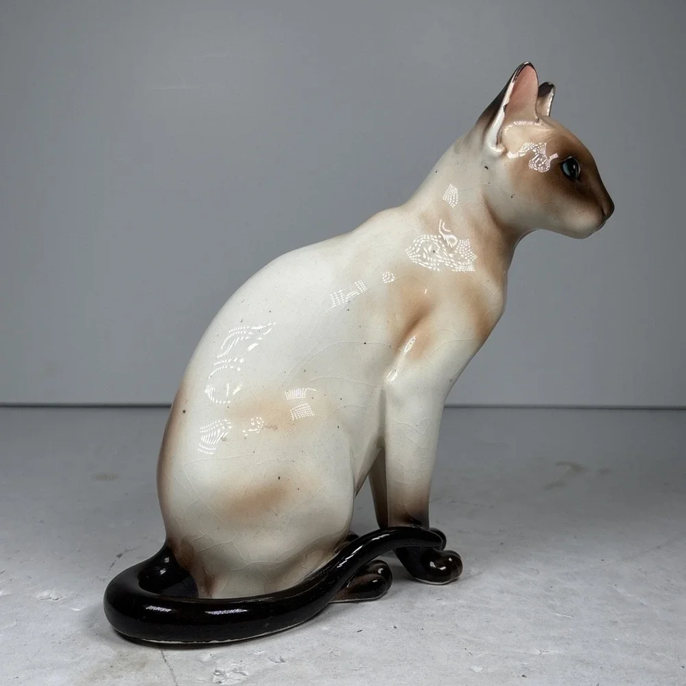 Vintage 1967 Chocolate Point‎ Siamese Cat Porcelain Figurine Japan
